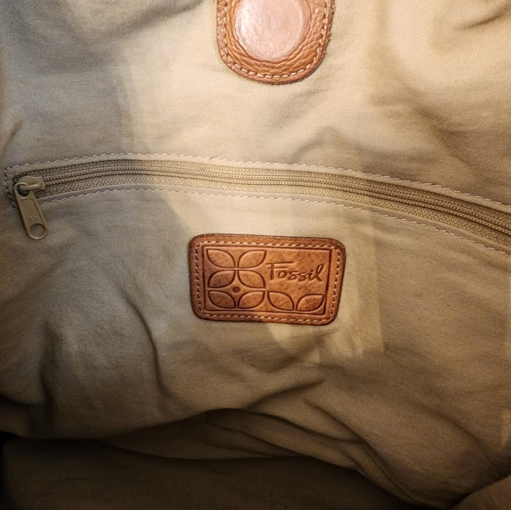Fossil Multicolor Patchwork Canvas Shoulder Bag with Tan Leather Trim - Picture 6 of 16